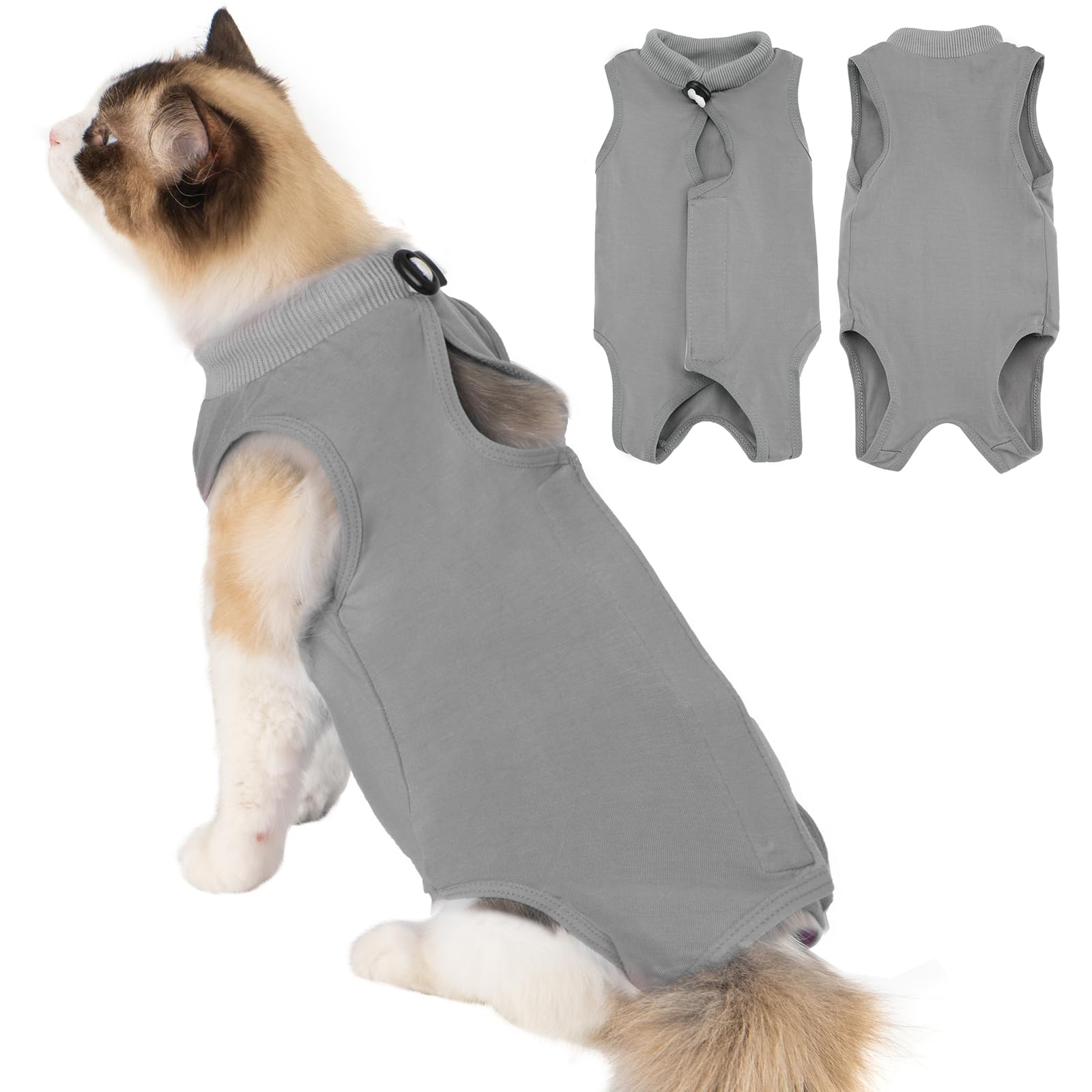 Photo 1 of Avont Cat Recovery Suit Post-Surgery Onesie, Breathable Cone-of-Shame Alternative Bodysuit for Spayed Female Kittens, Skin Abdonminal Wound Care -Grey(S)