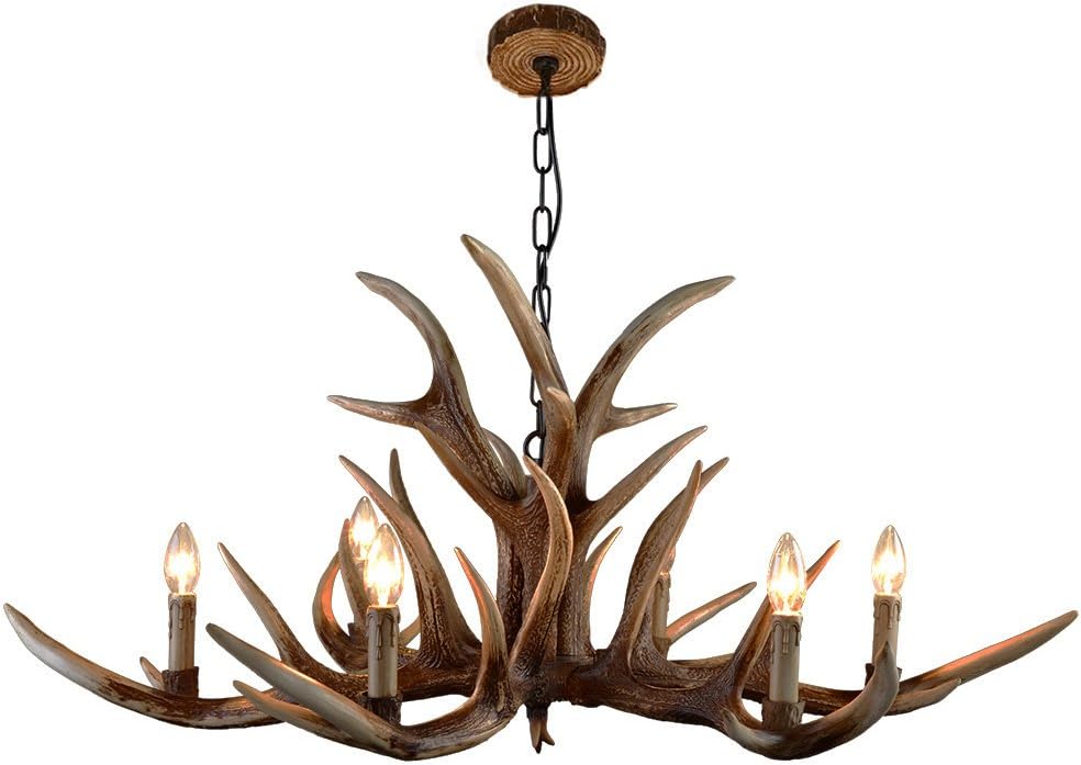 JHT Resin Antler Chandeliers 6 Light 4 Feet Matching Chain (Antique)