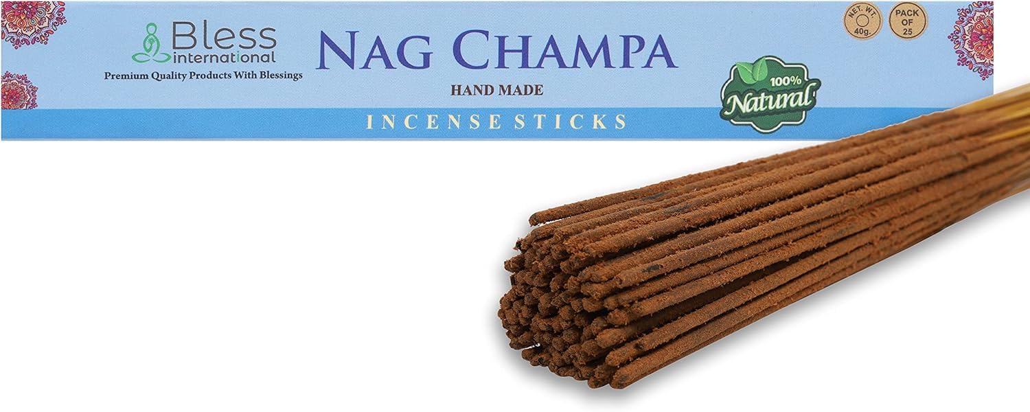Bless-Nag-Champa-Incense-Sticks 100%-Natural-Handmade-Hand-Dipped-Incense-Sticks Organic-Chemicals-Free For-Purification-Relaxation-Positivity-Yoga-Meditation The-Best-Woods-Scent (25 Sticks (40GM))