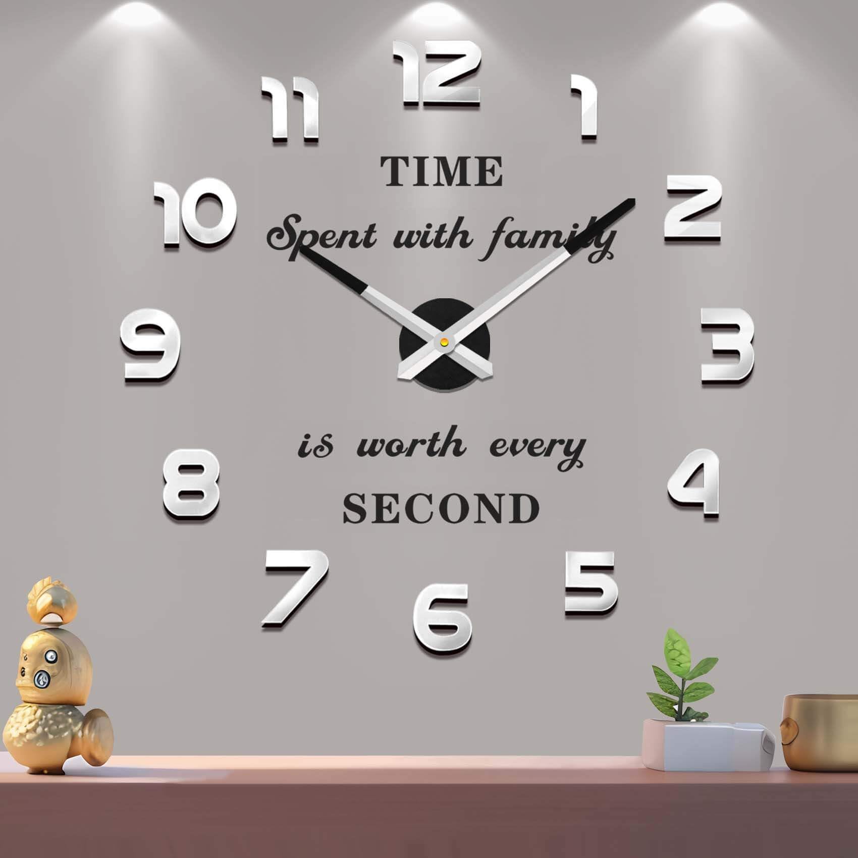 VANGOLD Modern Mute DIY Frameless Large Wall Clock 3D Mirror Sticker Metal Big Watches Home Office Decorations