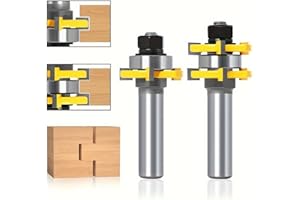 2 Pieces of Tongue and Groove Router Bits Set with 3 Teeth T Shape Wood Milling Cutter Woodworking Tool-1/4 Shank