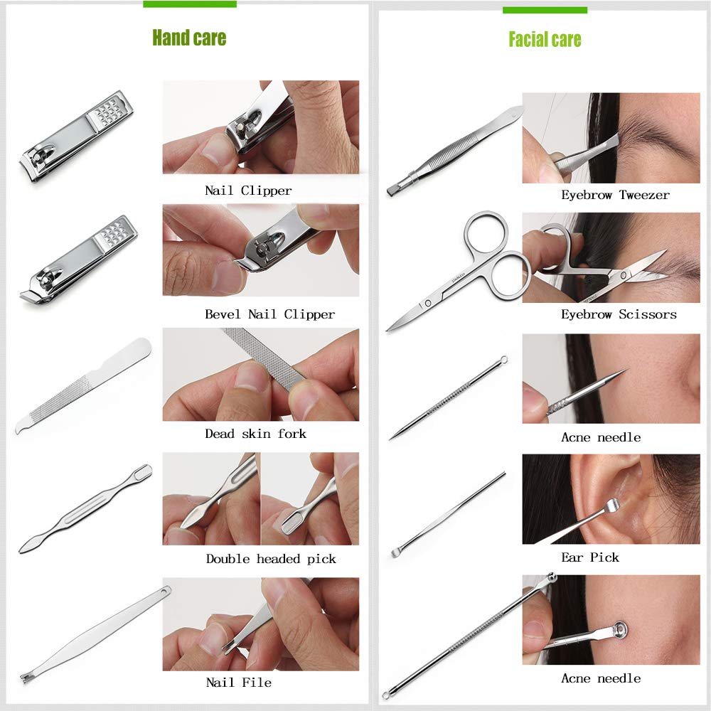 Manicure Set - Stainless Steel Nail Clippers Set, 16-in-1 Professional Nail care Kit for Man and Woman, Travel & Grooming Tool Kit Set