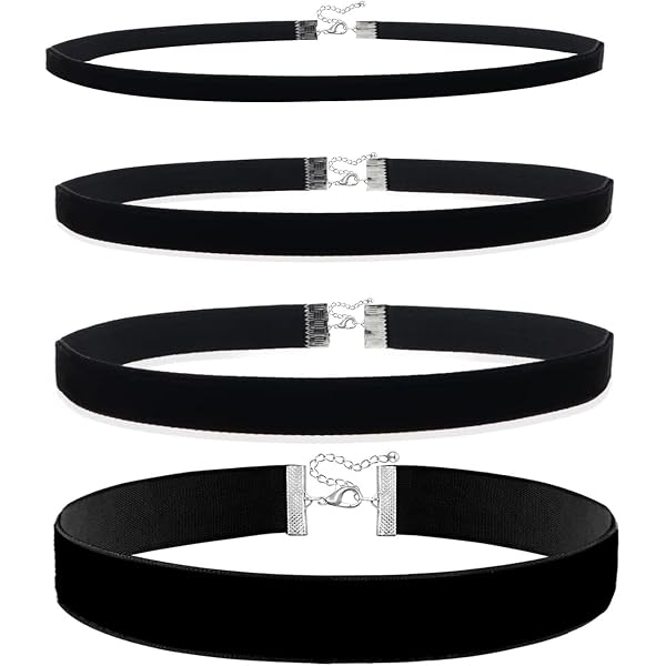 HT Black and Silver 4 PIECE  Choker Set Black choker necklace set - Silvertone Stunners - Riaaj  main image 4