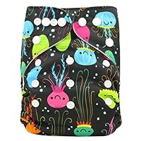 Ohbabyka Reusable Washable Baby Boys/Girls Pocket Cloth Diapers with 1pc Insert (Jellyfish+1 Insert)