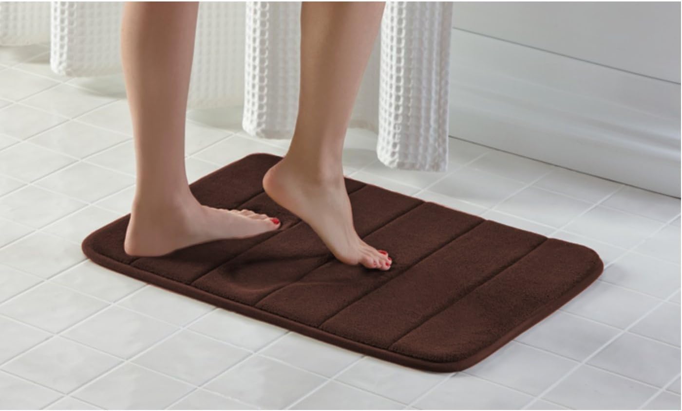 Townhouse Memory Foam Bath Mat Soft, Luxury Cushioned Pad for Bathroom Floors ，Non-Slip, Absorbent, Baby Shower Mats ， Cushions and Dries Feet，Bathroom Rug Carpet – Brown 17X24