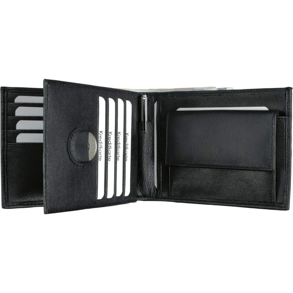 ALASSIO 96106 Euro Line Combination Wallet in Landscape Format Wallet Made of Finest Nappa Leather with Credit Card Compartments Note Compartments Coin Compartment Approx. 12.5 x 9.5 x 1 cm Black,