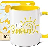 Cute Inspirational Sunshine Mug Gifts for Women Men - Hello Sunshine Coffee Tea Milk Water Mug Gifts Yellow/White for Her Girlfriend Friends bestie Family, Dishwasher and Microwave Safe, 11oz-31