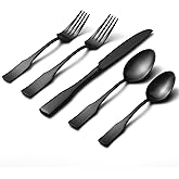 Alata Kate Black Satin 40-Piece Silverware Set, Service for 8, Stainless Steel Flatware Set, Matte Polished Cutlery Set, Dishwasher Safe