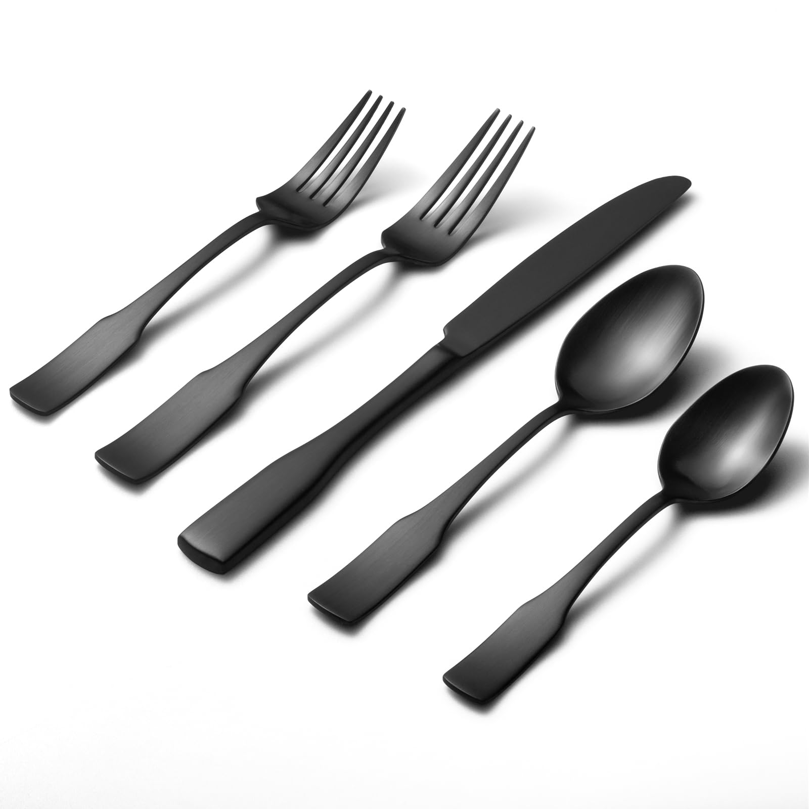 Photo 1 of Alata Kate Black Satin 40-Piece Silverware Set, Service for 8, Stainless Steel Flatware Set, Matte Polished Cutlery Set, Dishwasher Safe