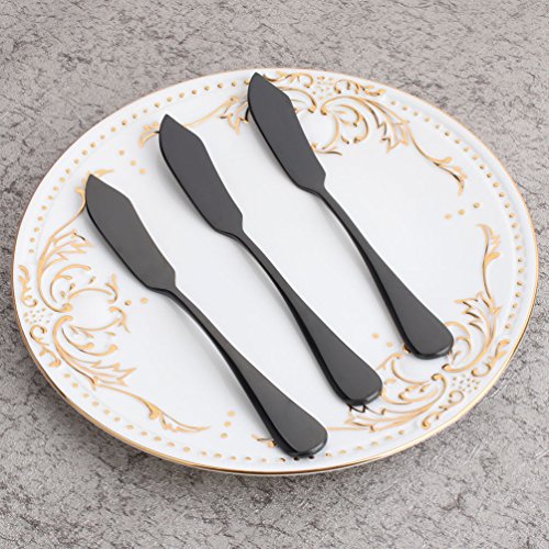 Black 6 Piece Butter Knife 6-inch Stainless Steel Cheese Spreader Knives Set Table Silverware Dishwasher Safe Service for 6