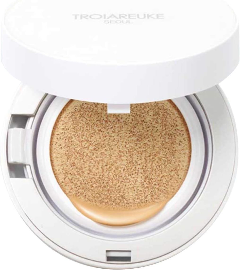 TROIAREUKE Seoul Aesthetic Cushion Foundation, 21 Light Beige - SPF50+ PA+++ 15 Gram Korean Cruelty Free Anti Aging Skin Care Color BB Base Makeup