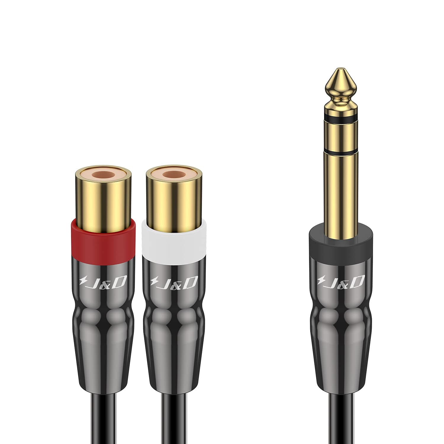 J&D 6.35 mm to 2RCA Cable, Heavy Duty Copper Shell Joint 6.35mm 1/4 inch Male TRS to 2 RCA Female Splitter Stereo Audio Adapter Cable, 0.25 Meter