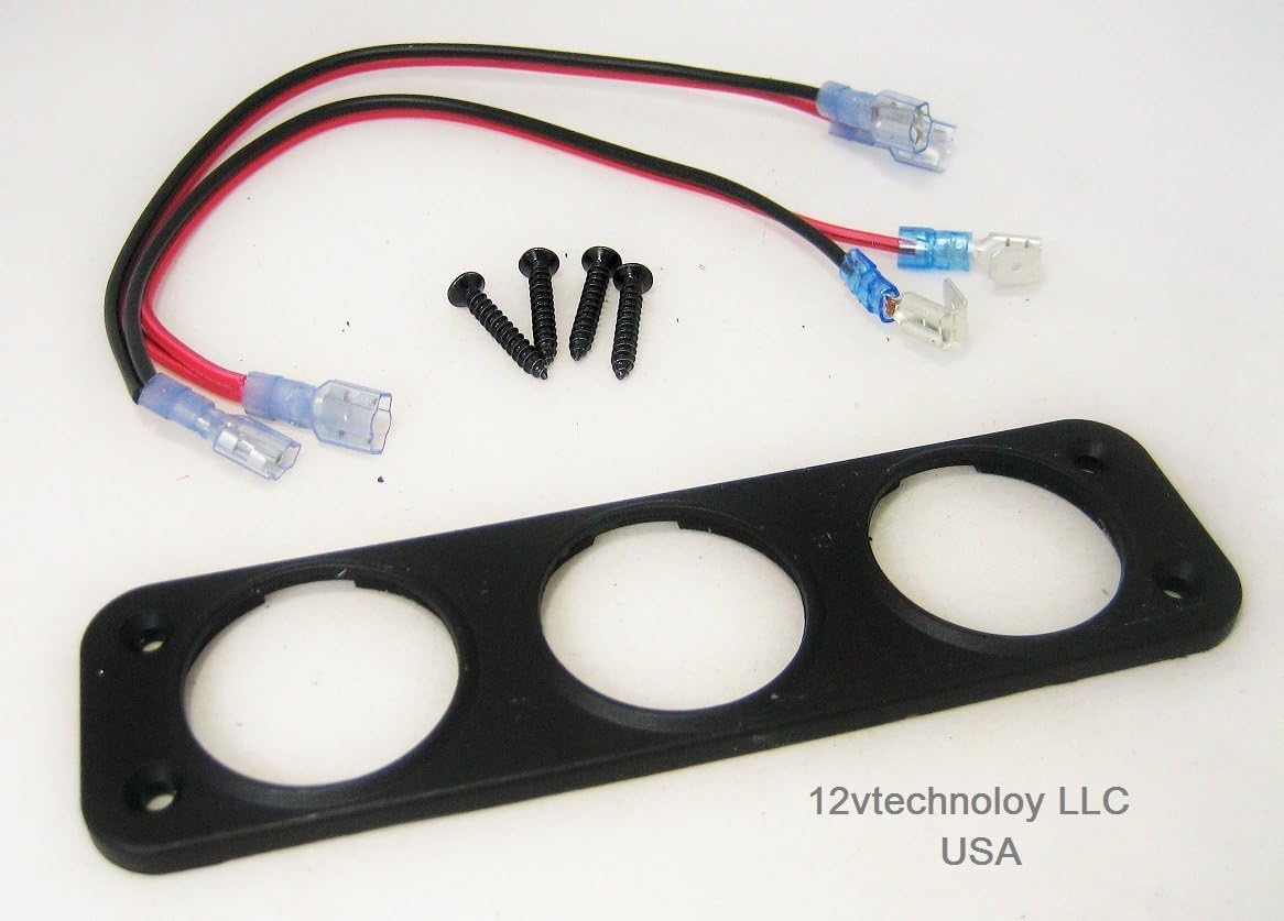 Three Hole Triple Socket Mount + Interconnect Wires 12 Volt Power Outlet Panel Dashboard USB Charger Voltmeter #Qplt/qcn8/4sq