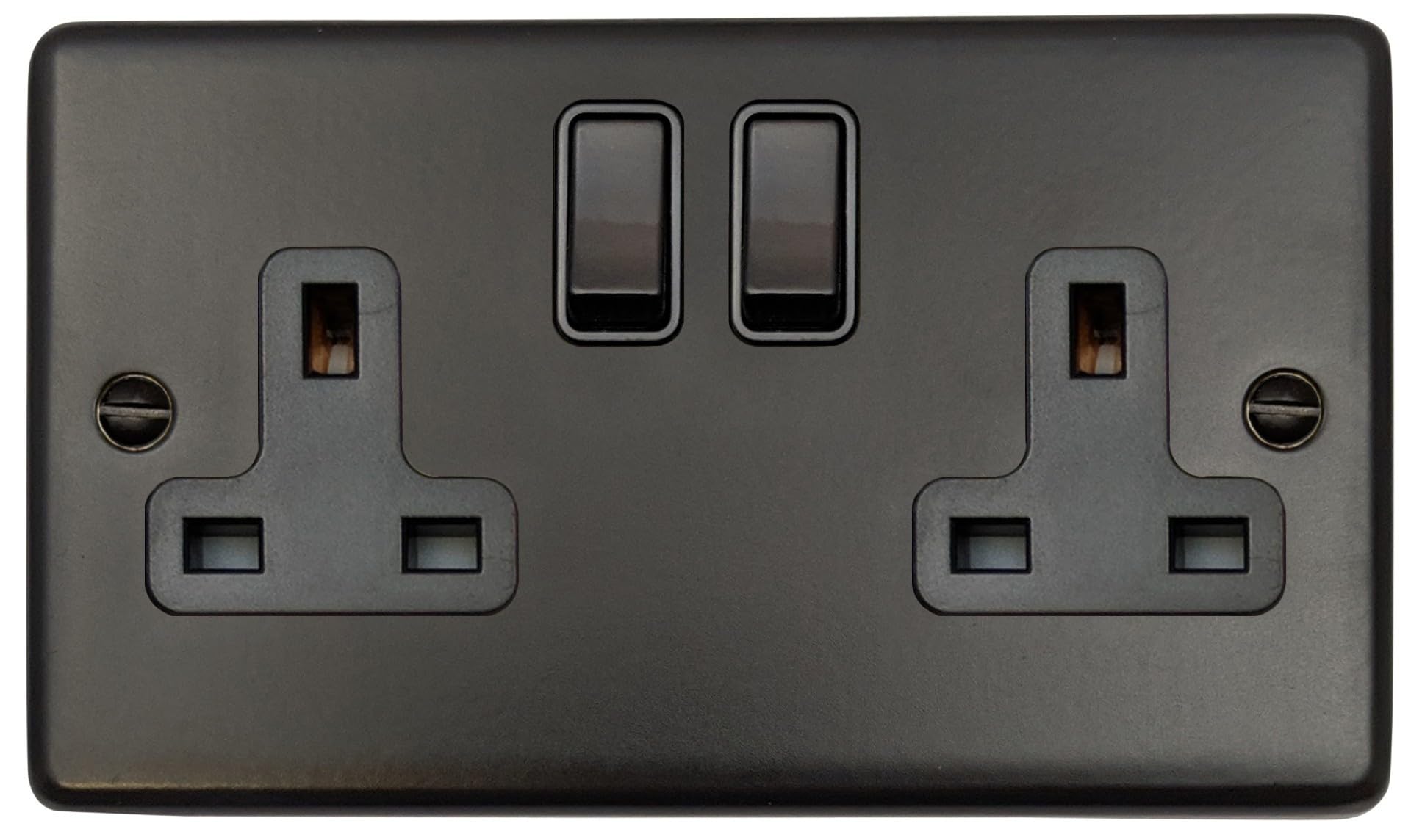 Matt Black Double Socket (Black Switch) - CFB10B