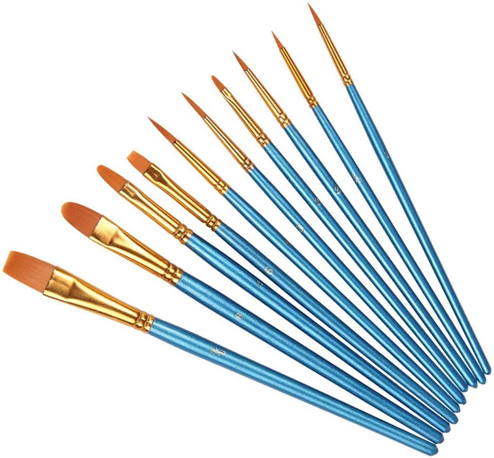 10 Pieces/Set Nylon Hair Watercolor Painting Brush, for Acrylic Painting Oil Painting Gouache Painting Face Painting