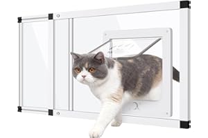 YOOCHEE Sliding Cat Door for Window, Fits 22"-28.5" Width Window, 2-Min Install | Aluminum Frame + HD Glass | Weatherproof Design | Magnetic Closure Window Cat Door Insert, Adjustable Pet Door Window for Cats