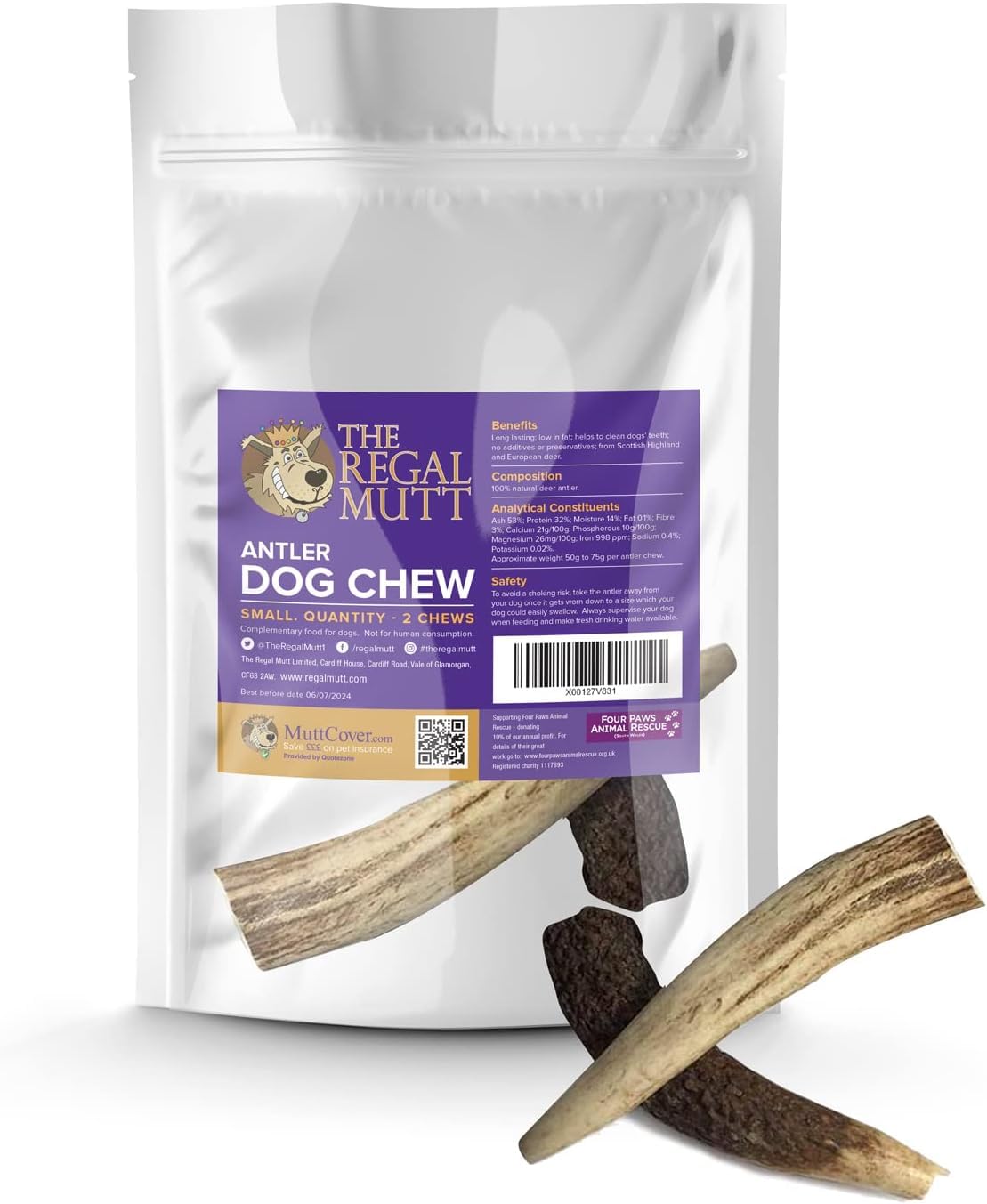 The Regal Mutt - Antler Chews - Small - Bag of 2