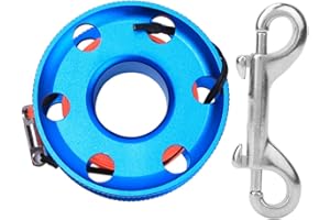 Spool Dive Reel, Stainless Steel Blue Diving Finger Spool Reel with Fluorescent Orange Line Underwater Snorkeling Accessory