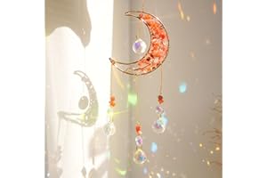 ILCLVIZ Crystal Moon Suncacher-Sun Catchers Indoor Window Prism Moon Crystal Dream Catcher Natural Healing Stones Rainbow Maker Garden Car Decoration Outdoor (Red)