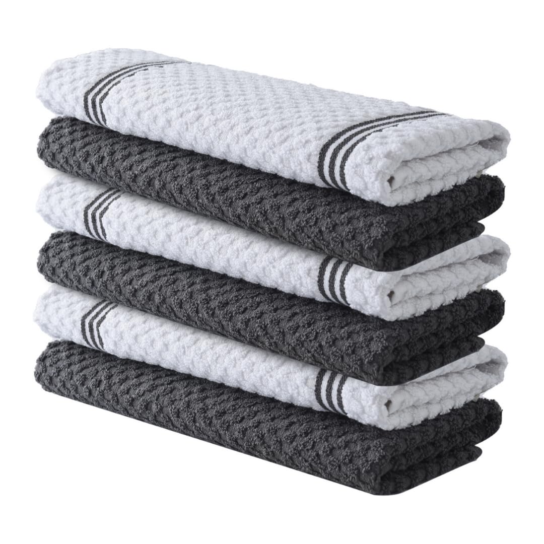 Infinitee Xclusives Premium Terry Tea Towels | Pack of 6 | 100% Cotton | 38 x 64 cm | Ultra Soft & Highly Absorbent | Dish Towels for Kitchen, Bar & Daily Household Cleaning Use | Grey