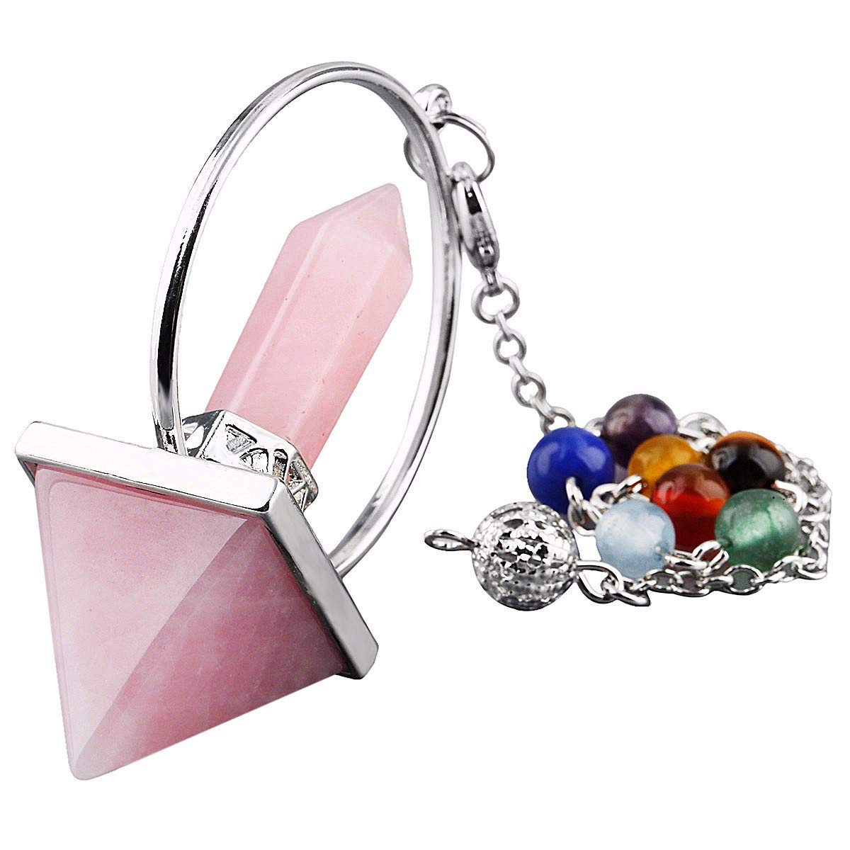 TUMBEELLUWA Healing Crystal Quartz 7 Chakra Pendulum Dowsing Gemstone Divination Reiki Stone,Rose Quartz