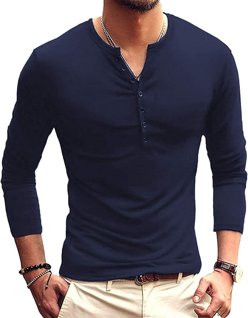 AITFINEISM Men's Casual Slim Fit Basic Henley Long Sleeve T-Shirts