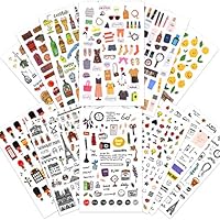 1000Art Cute Korean Stickers Set(12 Sheets / 400+) Clothes,Beauty,Drinks,Travel Life,Emjio,College Planner Stickers for Scrapbooking,Cards,Journals,Planner,Calendars,Album,DIY Arts and Crafts