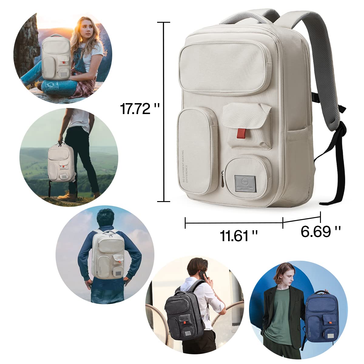 Hanke Mixi Laptop Backpack, Slim Travel Business Backpack for Men Women Water Resistant College School Computer Bag