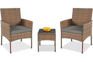 YIYAN 3 Pieces Outdoor Patio Furniture Set Rattan Wicker Chairs,Patio Conversation Sets with Porch Chairs and Table,with Washable Cushions (Gray)