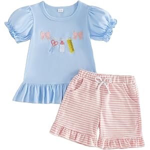 Toddler Girl Back To School Outfit Apple Embroidery Shirt + Ruffle Shorts | Kids Girl Summer Clothes Short Sleeve Smocked Shi