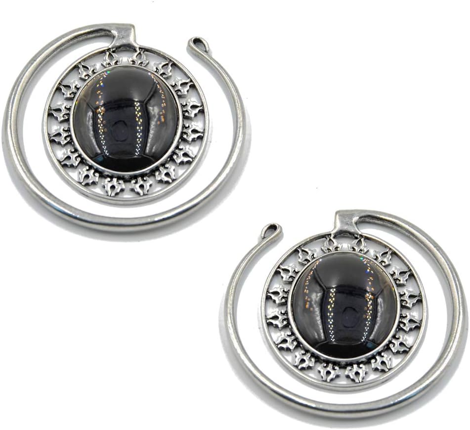 Pair Solid Brass Puj Ju Hoops with Rainbow Obsidian Ear Weights Hoop Earring Ear Gauge Expander Body Piercing Jewelry