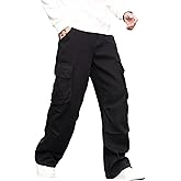 DFGIGT Baggy Denim Cargo Pants for Men with Pockets Mid Weight Wide Leg Hip Hop Skater Jeans Streetwear