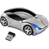 HUOPTTY Silver Car Mouse，Computer Mice 2.4G 1600DPI with USB Reciver for Computer Wireless Computer Mouse Wireless Cute Wireless Mouse for Laptop Tablet for Windows Mac OS（Silver）