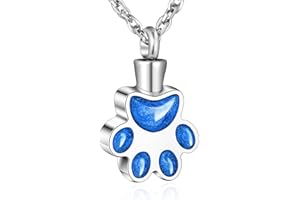 abooxiu Paw Print Urn Necklace for Ashes Cremation Necklace for Pet Ashes Stainless Steel Ash Necklace Memorial Ash Holder