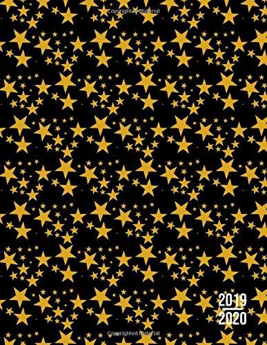 2019 - 2020: Planner 2 Years Monthly Weekly Calendar Organizer For Daily Personal, Holidays and Work Event Schedules With Essential Goals and Notes Sections - Black Gold Stars Pattern