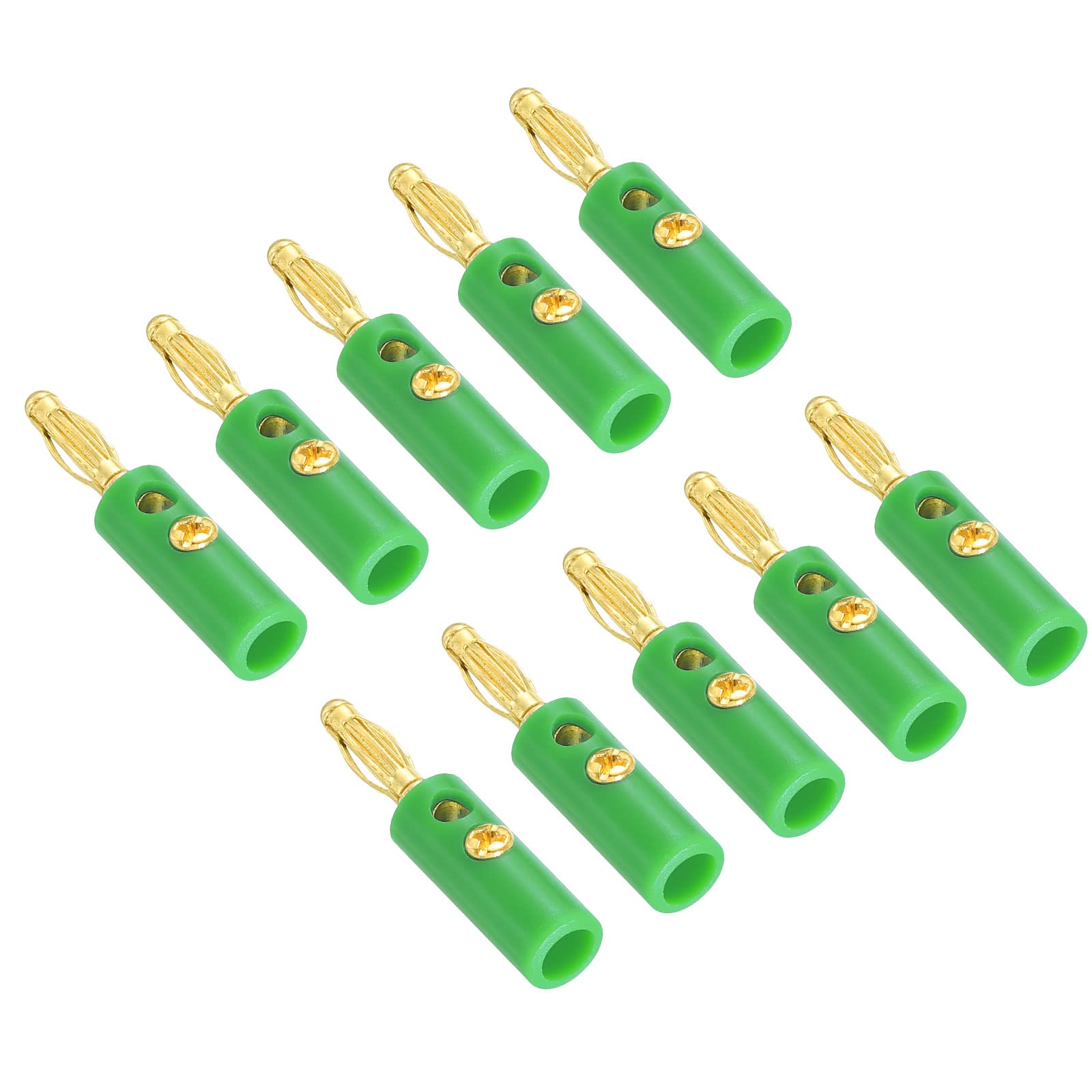 PATIKIL 10 Pack Banana Plugs Connector Screw Type Speaker Banana Plugs 4mm Gold-Plated Alloy Green for Speaker Wires, Sound Systems, Video Receivers, Home Theater