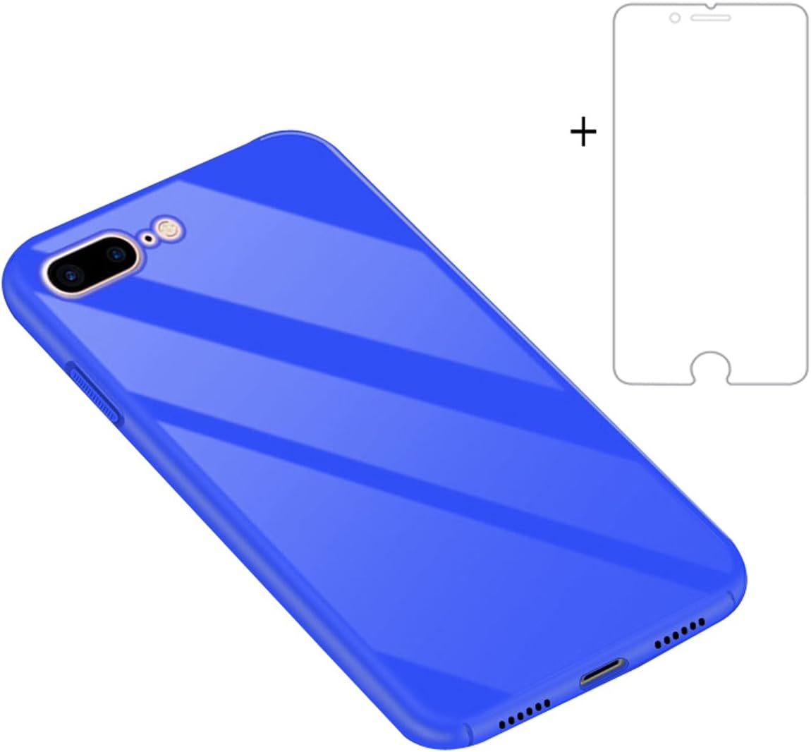 iPhone 8 Plus/iPhone 7 Plus Case, Smooth piano paint Litetection shell,Ultra-thin PC full-body cover, scratch-resistant and shock-Liteof housing back cover suitable for iPhone 8 Plus/iPhone 7 Plus (5.5-inches Blue) + 1 x HD mobile phone screen Litetector