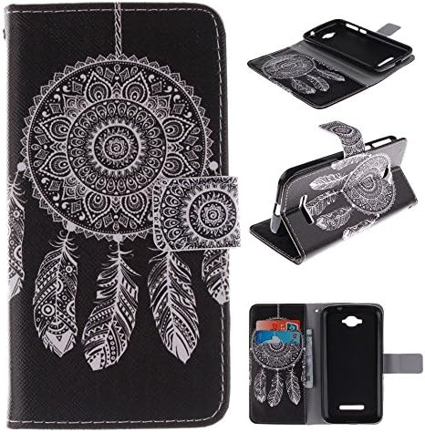 C7 Case Alcatel One Touch Pop C7 Kickstand Case,Tribe-Tiger Stylish Black Feather Chimes Design Premium Leather Magnet Slim Flip Kickstand Case Cover for Alcatel One Touch Pop C7