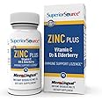 Superior Source Zinc Plus Lozenges, With Vitamin C (30 mg), D3 (1,000 IU), Elderberry Extract, Quick Dissolve MicroLingual Tablets, 90 Ct, Promote a Healthy Immune System & Antioxidant Support Non-GMO
