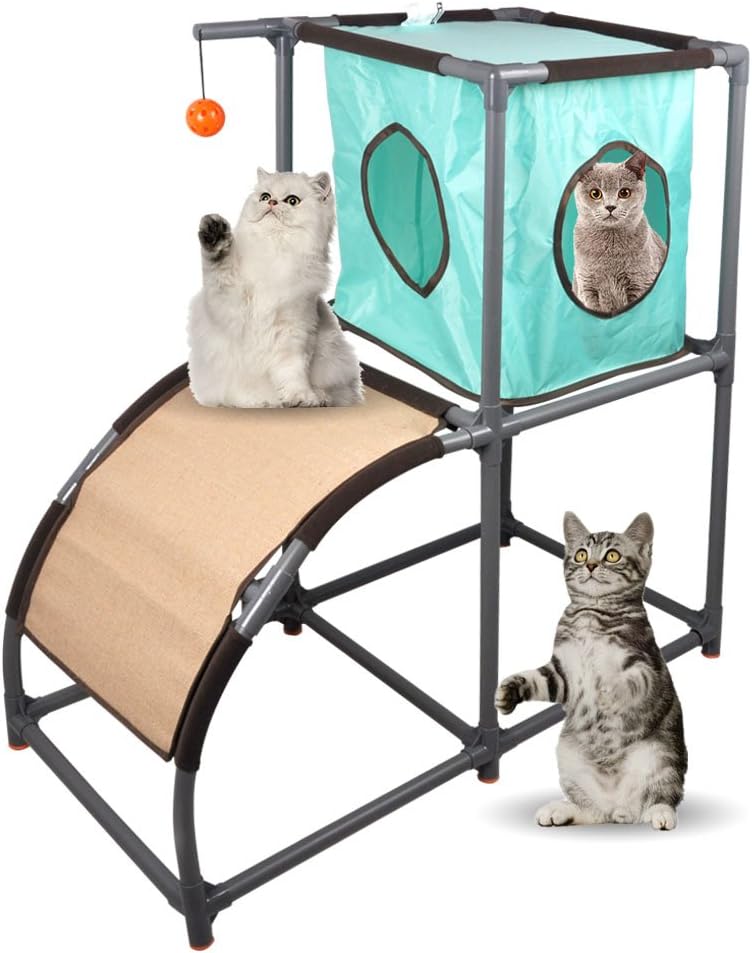 MyfatBOSS Cat Trees and Towers, Cat Furniture with Scratch Ramp, Activity Centre Cat Tower Furniture - for Kittens, Cats and Pets, Cat Houses & Condos with Toys