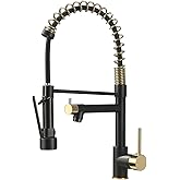 AIMADI Kitchen Faucet,Black and Gold Kitchen Faucet with Sprayer,Commercial Style Matte Black Single Handle Single Hole Kitchen Sink Faucet