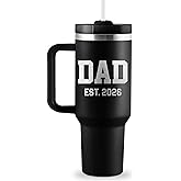 CENDARTE New Dad Gifts First Time Dad to be Gifts DAD EST 2026 First Fathers Day Gift for New Dads 1st Time Daddy Expectant Dads Father to be 40oz Travel Cup Insulated Tumbler with Lid & Straw