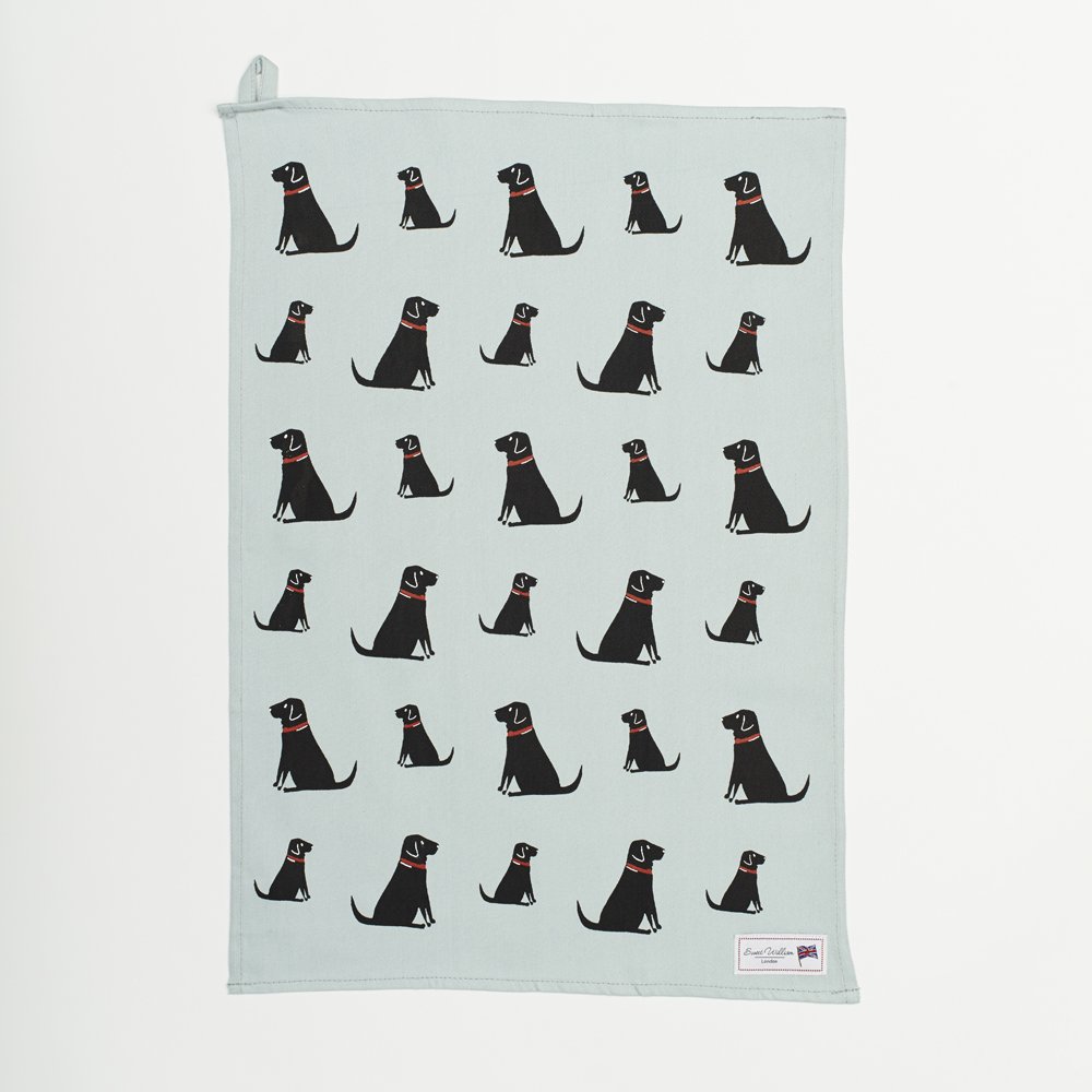 Sweet William Black Labrador tea towel