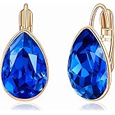 Teardrop Austrian Crystal Leverback Drop Earrings for Women 14K Rose Gold Plated Hypoallergenic Jewelry