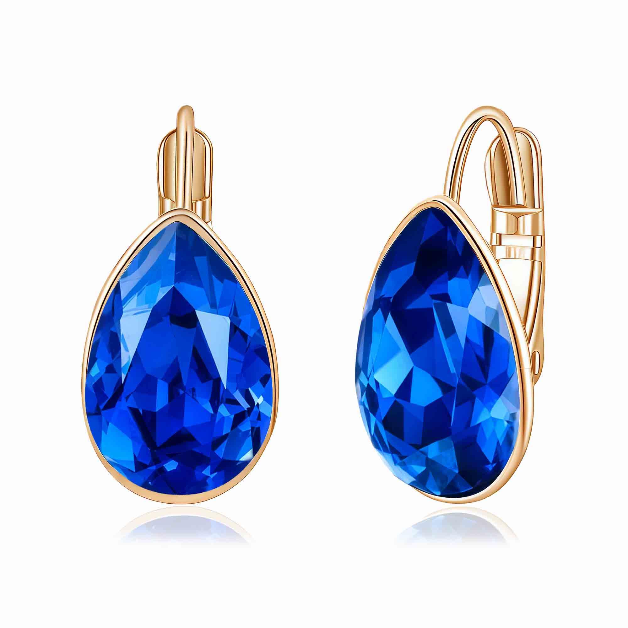 Teardrop Swarovski Crystal Leverback Drop Earrings for Women 14K Rose Gold Plated Hypoallergenic Jewelry