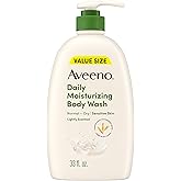 Aveeno Daily Moisturizing Body Wash for Women and Men for Dry & Sensitive Skin, Paraben, Soap & Dye-Free, Gentle Shower Cleanser, Dermatologist Recommended Brand, Lightly Scented, 33 Fl Oz