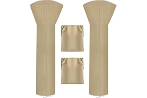 OutdoorLines Waterproof Outdoor Patio Heater Covers with Zipper and Storage Bag, Dust-proof UV-Resistant Windproof Propane Heavy Duty Heater Cover for Standing Heater, 2 Packs-89Hx33Dx19B inch Camel