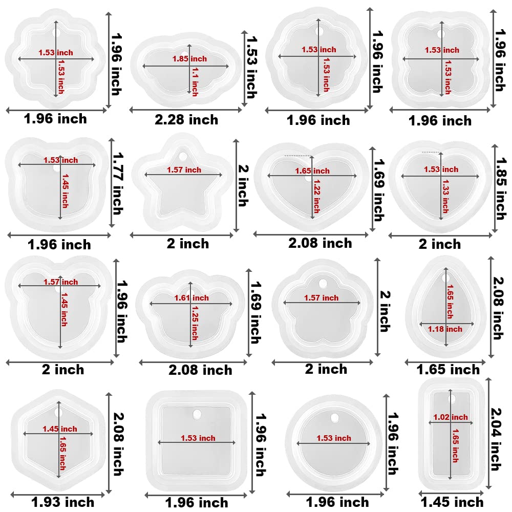 RESINWORLD 16pcs Variety Geometric Pendant Silicone Molds with Hanging Hole, Jewelry UV Resin Mold, Necklace Keychain Molds for Epoxy Resin