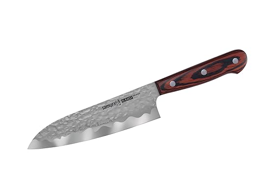 Samura KAIJU Santoku Messer 7.0'/180 mm. gehämmerter AUS-8 (Japan) Stahl. Härte 58 HRC