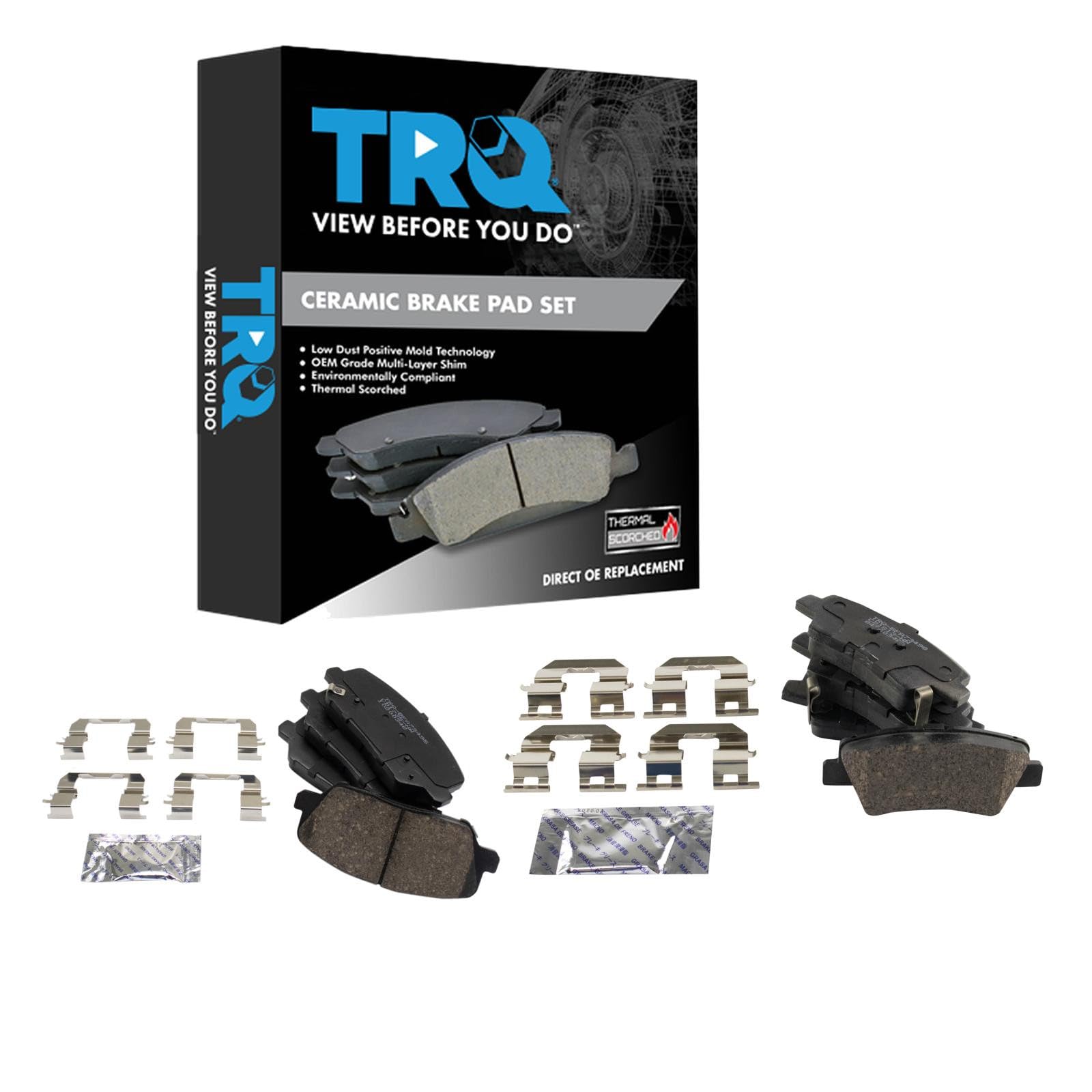TRQ Front and Rear Brake Pad Set Ceramic Hardware Compatible with 2016 Hyundai Veloster Image